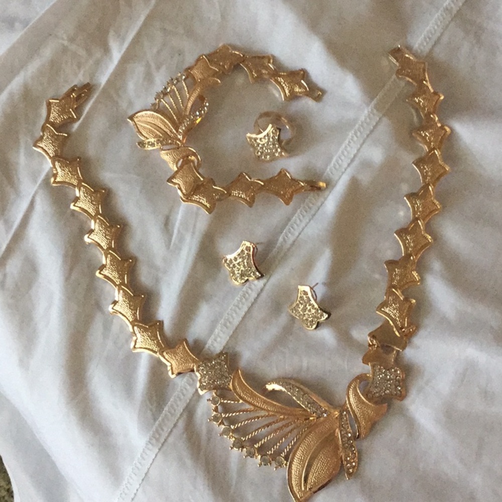 Gold plated bracelet earring ring necklace set